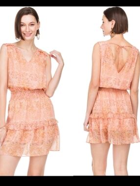 JOY JOY Cinch Waist Sleeveless V-Neck Mini Dress Sandy Waves Pink